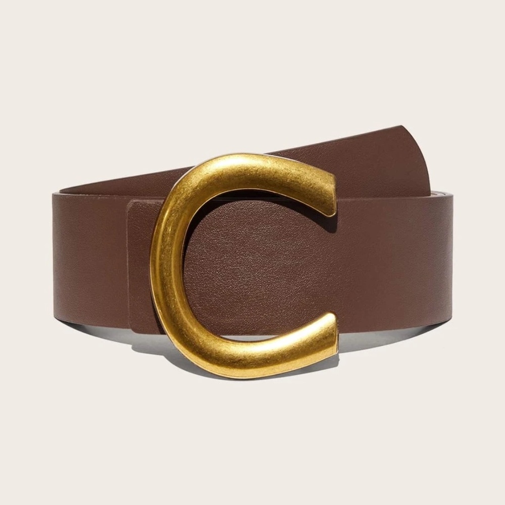 Vegan Leather high waist belt dress gold Tone Minimalist - Picture 2 of 16